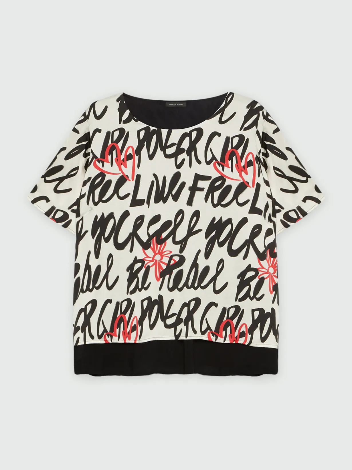 Fiorella Rubino Camicie E Bluse|Blusa In Raso Con Loghi E Cuori