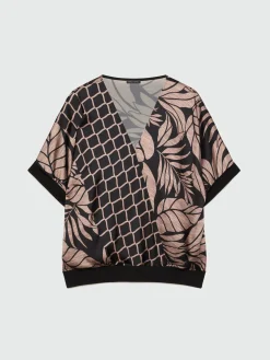 Fiorella Rubino Camicie E Bluse|Blusa In Satin Dalla Stampa Foliage