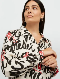 Fiorella Rubino Camicie E Bluse|Camicia In Raso Dalla Stampa Loghi
