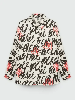 Fiorella Rubino Camicie E Bluse|Camicia In Raso Dalla Stampa Loghi