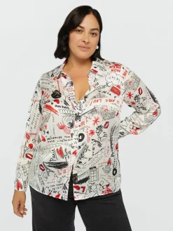 Fiorella Rubino Camicie E Bluse|Camicia In Satin Stampa Lettering All Over