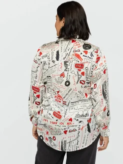 Fiorella Rubino Camicie E Bluse|Camicia In Satin Stampa Lettering All Over