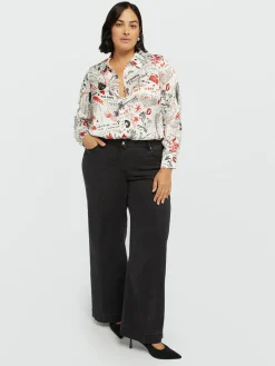 Fiorella Rubino Camicie E Bluse|Camicia In Satin Stampa Lettering All Over