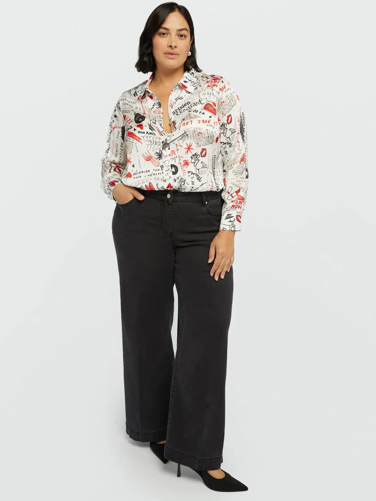 Fiorella Rubino Camicie E Bluse|Camicia In Satin Stampa Lettering All Over
