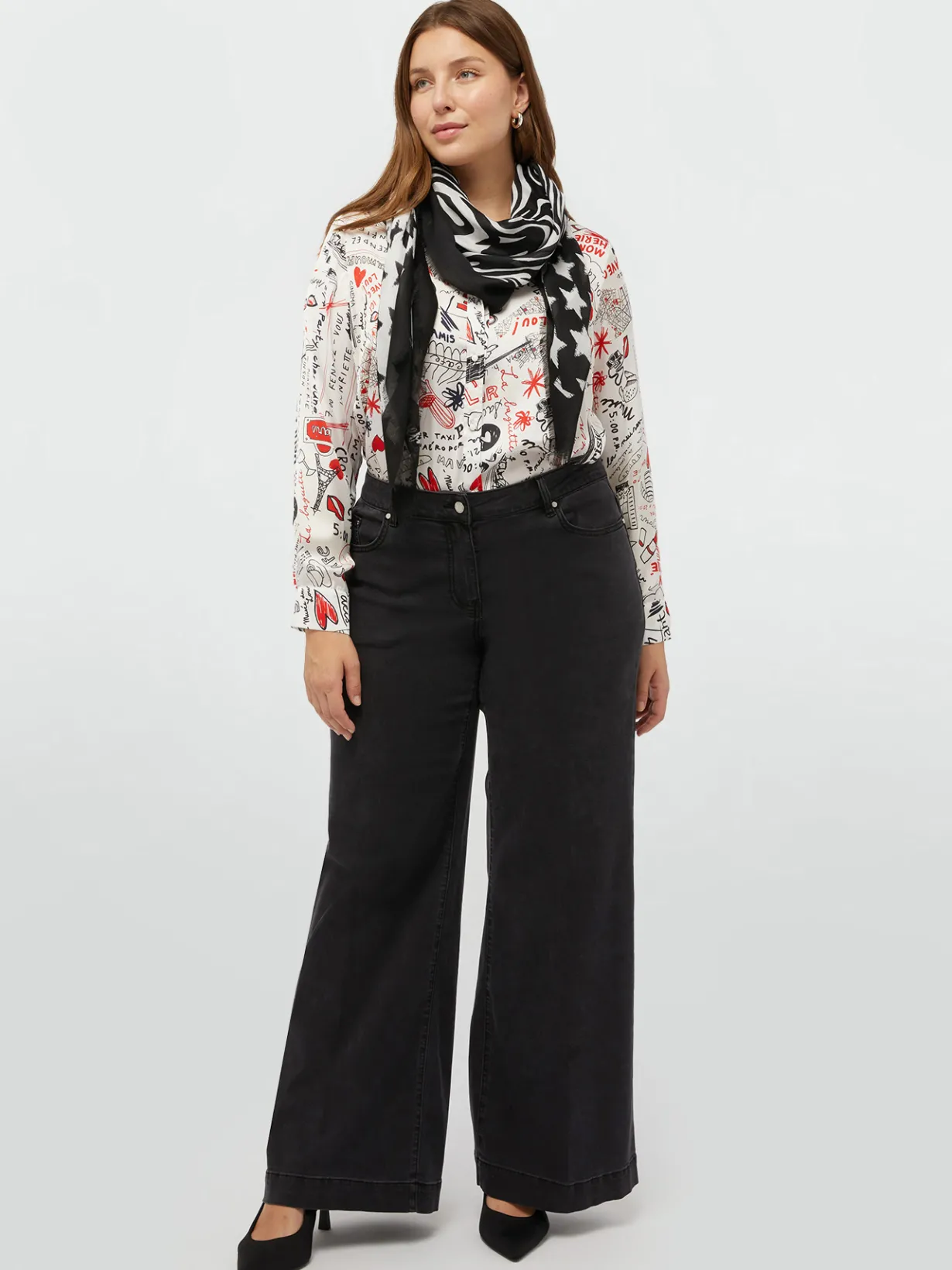 Fiorella Rubino Camicie E Bluse|Camicia In Satin Stampa Lettering All Over
