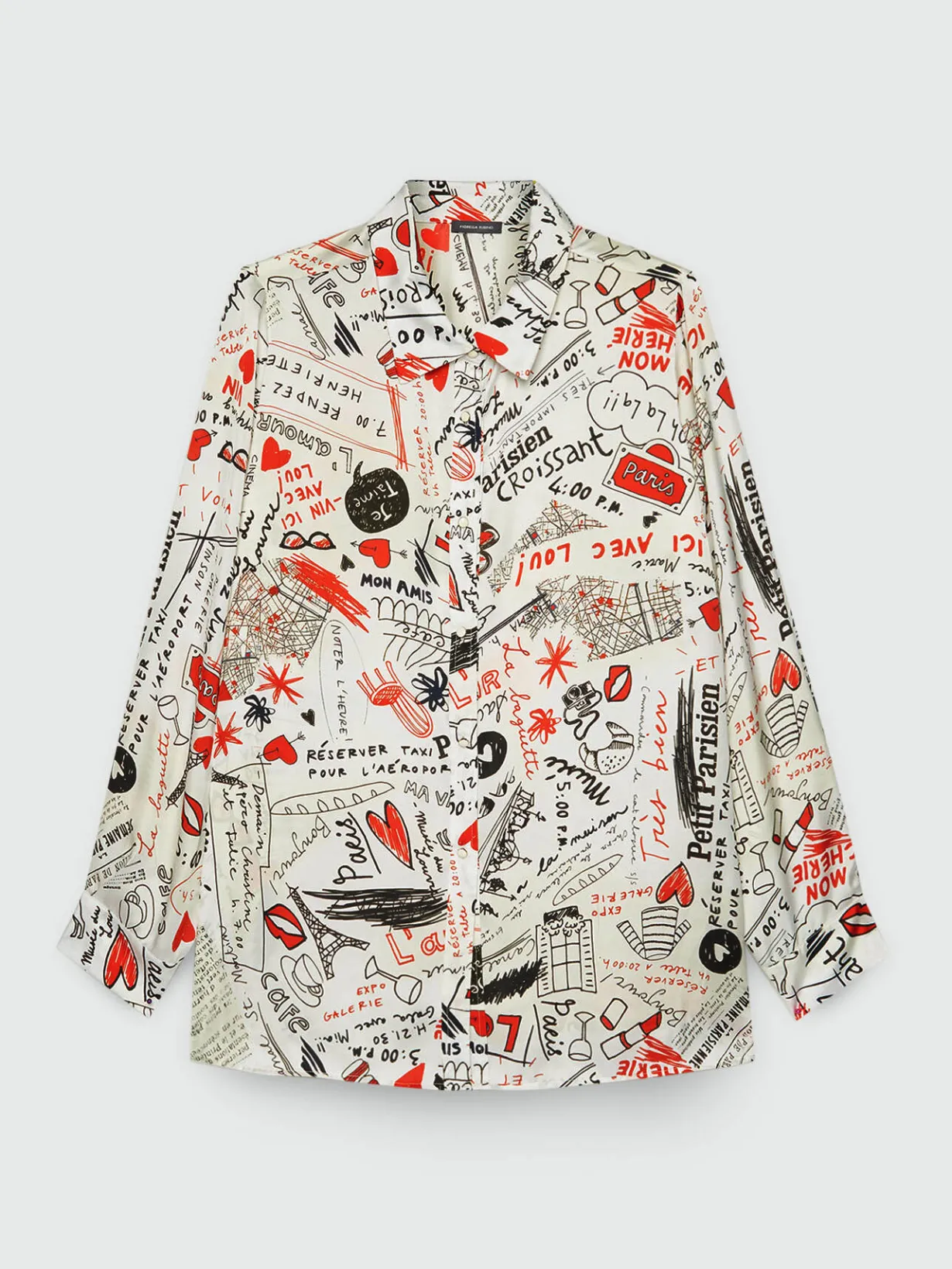 Fiorella Rubino Camicie E Bluse|Camicia In Satin Stampa Lettering All Over