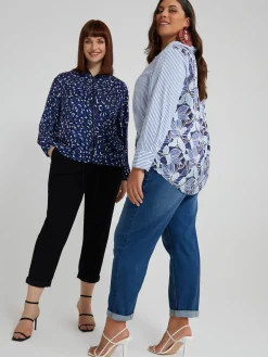 Fiorella Rubino Camicie E Bluse|Camicia Rigata Con Dietro A Fiori