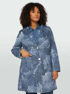 Fiorella Rubino Cappotti E Giubbotti|Cappotto Leggero Stampato Effetto Denim