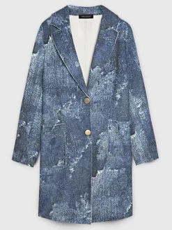 Fiorella Rubino Cappotti E Giubbotti|Cappotto Leggero Stampato Effetto Denim