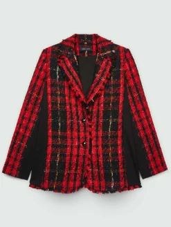 Fiorella Rubino Giacche E Blazer|Giacca Tartan Con Orli Sfrangiati