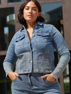Fiorella Rubino Giacche E Blazer|Giubbotto In Denim Con Strass