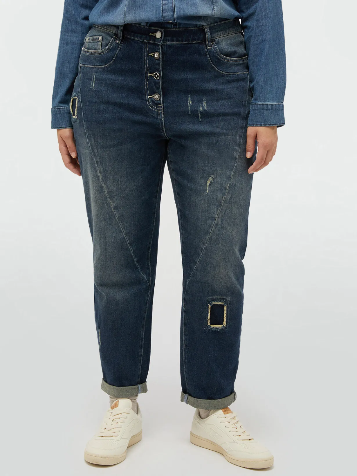 Fiorella Rubino Jeans|Jeans Barrel Con Strappi E Patch