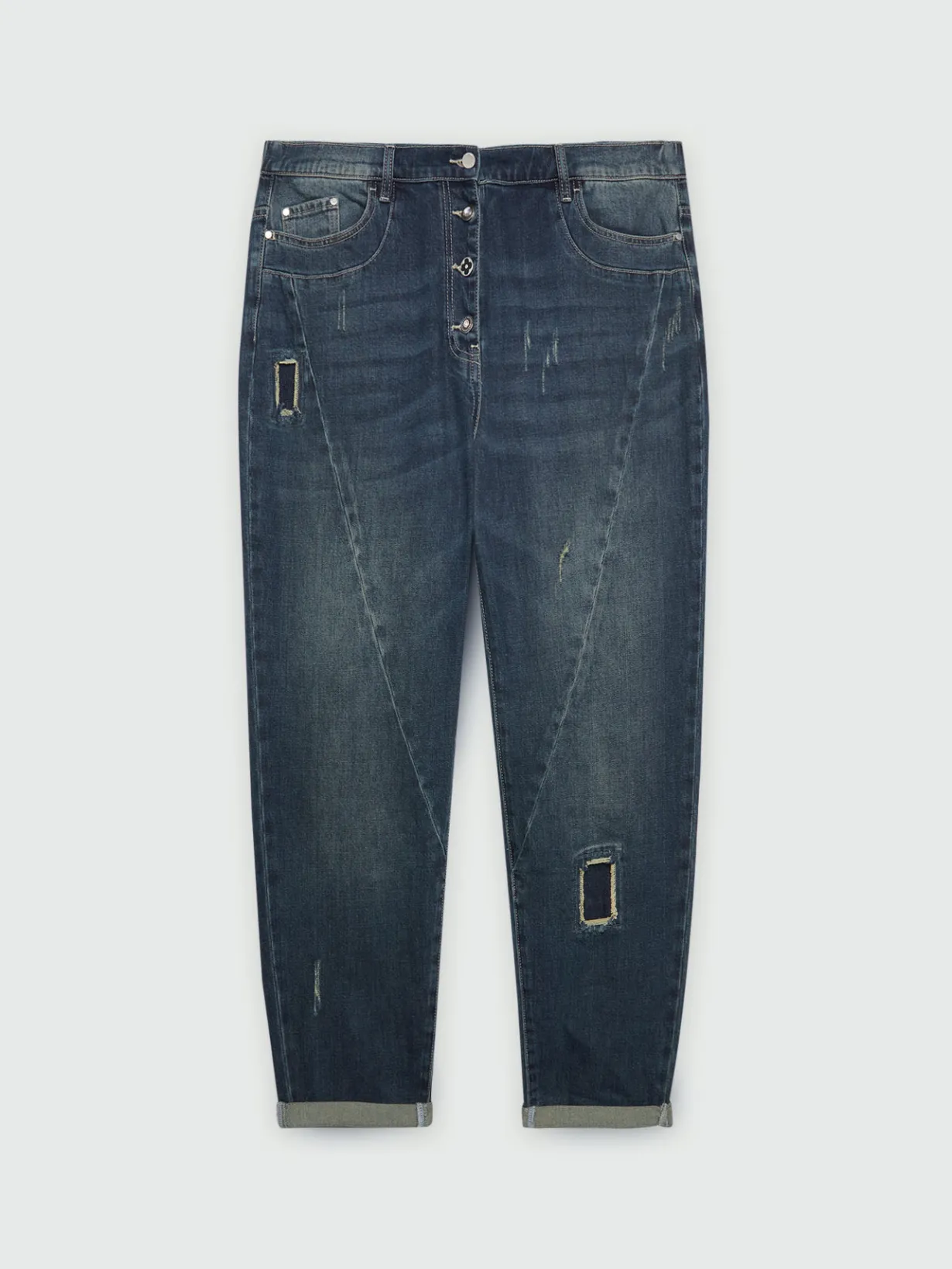 Fiorella Rubino Jeans|Jeans Barrel Con Strappi E Patch