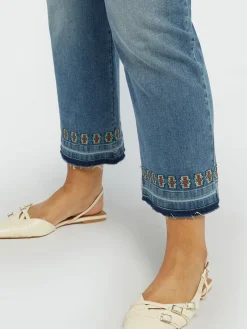 Fiorella Rubino Jeans|Jeans Cropped Con Ricamo Etnico