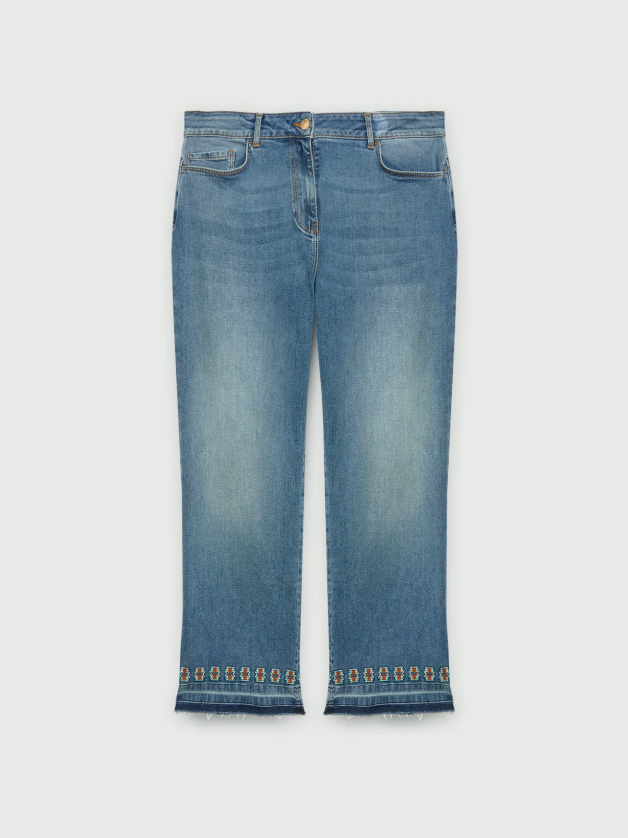 Fiorella Rubino Jeans|Jeans Cropped Con Ricamo Etnico