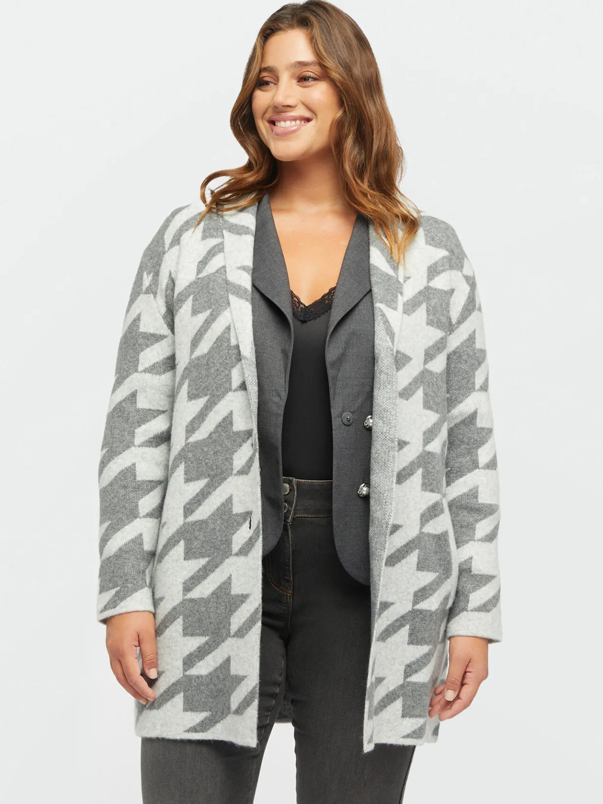 Fiorella Rubino Maglie E Felpe|Maxi Cardigan Motivo Pied De Poule