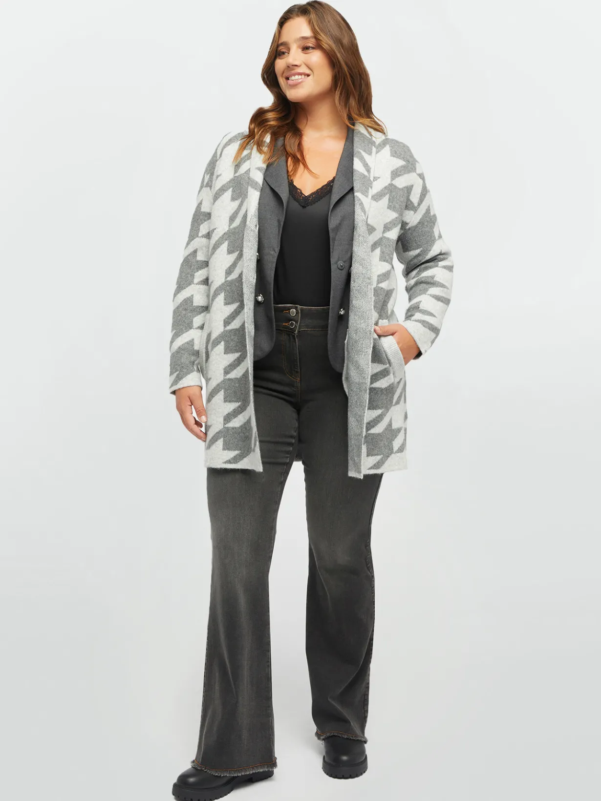 Fiorella Rubino Maglie E Felpe|Maxi Cardigan Motivo Pied De Poule