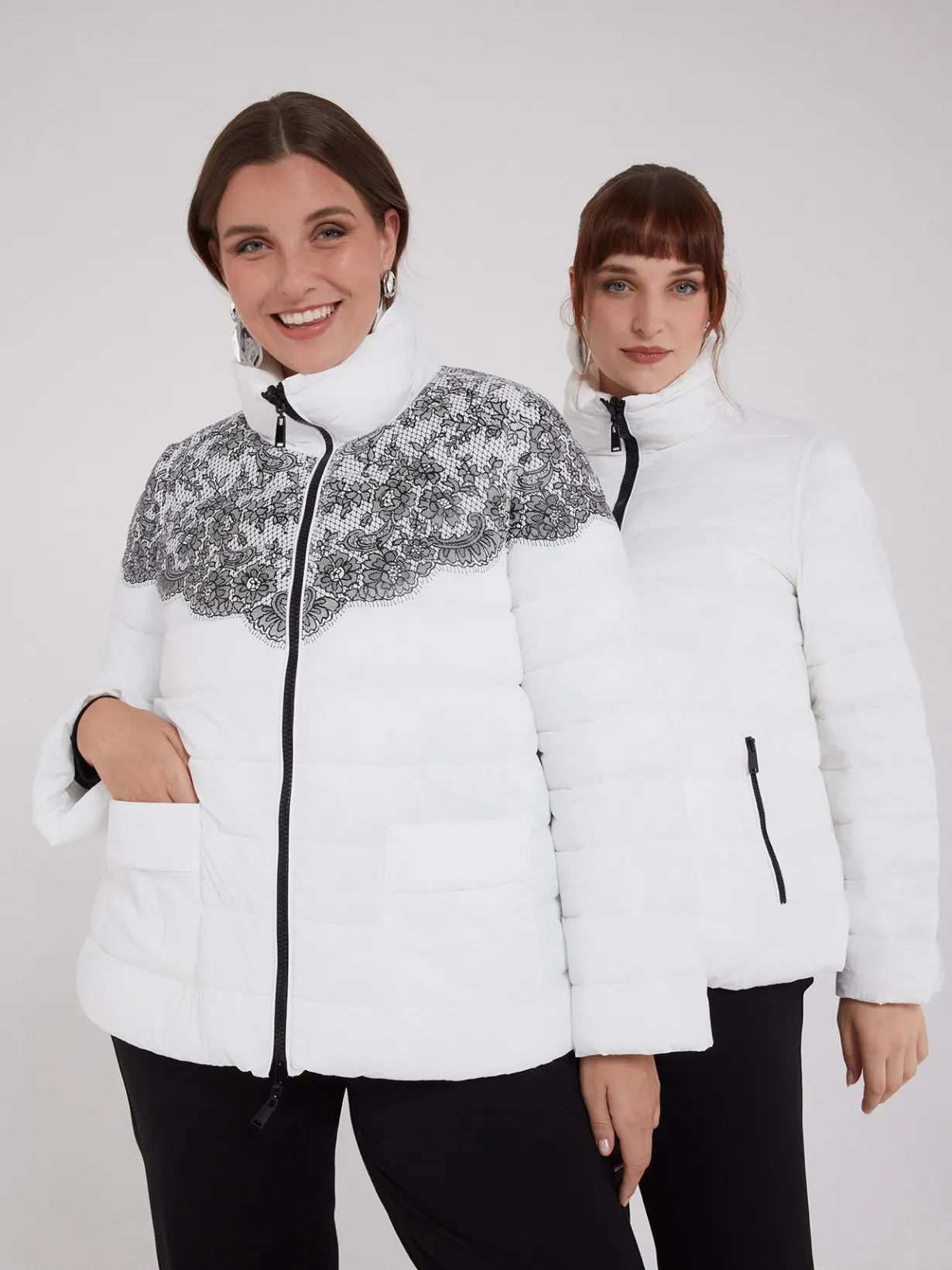 Fiorella Rubino Piumini|Piumino Reversibile Con Stampa Pizzo In Sorona® Aura