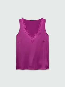 Fiorella Rubino Top E T-Shirt|Top In Raso Con Scollo A V In Pizzo