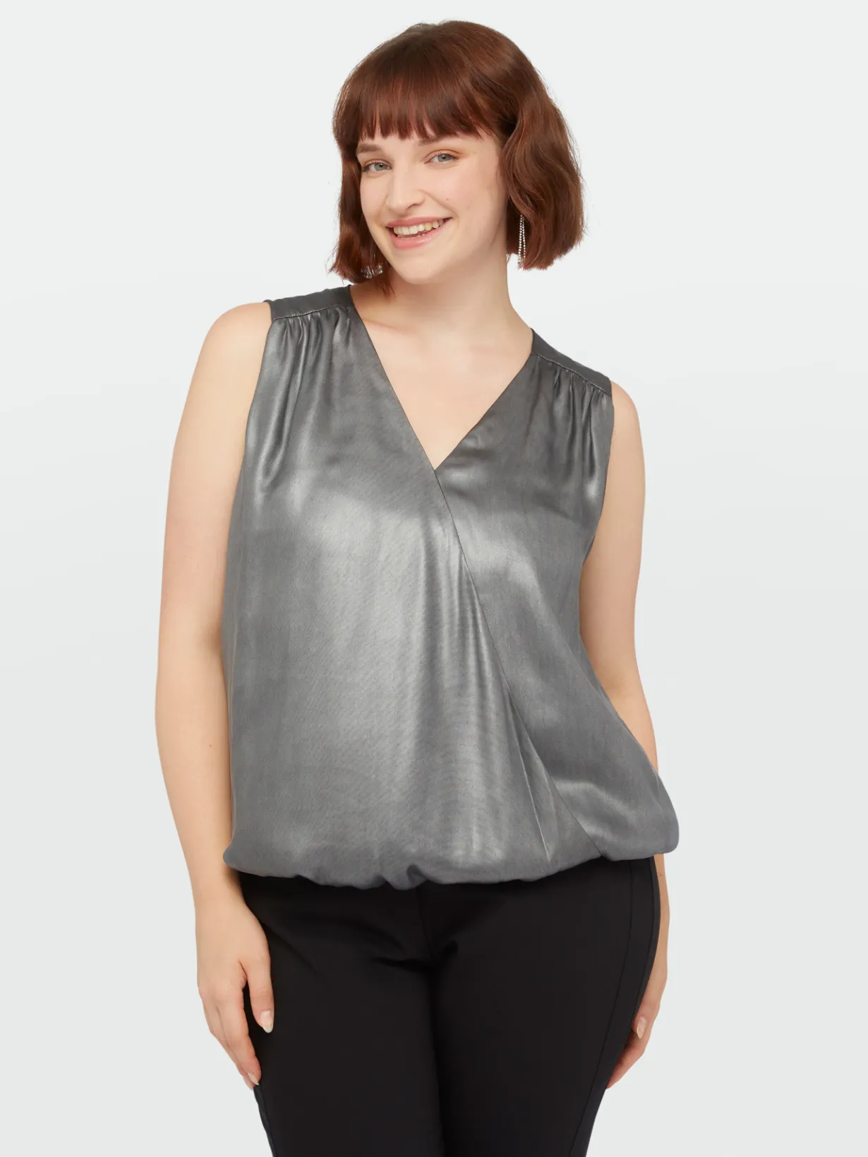 Fiorella Rubino Top E T-Shirt|Top Smanicato In Tessuto Spalmato