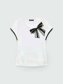 Fiorella Rubino Top E T-Shirt|Completi Colorati|T-shirt Con Fiocco In Paillettes