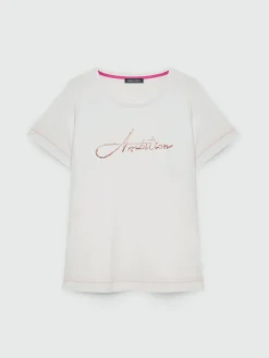 Fiorella Rubino Top E T-Shirt|T-shirt Con Scritta Ricamata In Cristalli