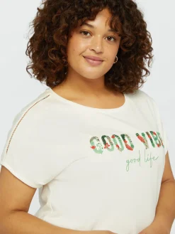 Fiorella Rubino Top E T-Shirt|T-shirt Con Scritta Ricamata