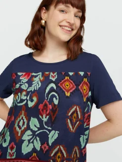 Fiorella Rubino Top E T-Shirt|T-shirt In Due Tessuti Con Stampa