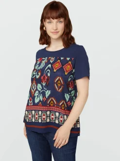 Fiorella Rubino Top E T-Shirt|T-shirt In Due Tessuti Con Stampa