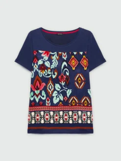 Fiorella Rubino Top E T-Shirt|T-shirt In Due Tessuti Con Stampa
