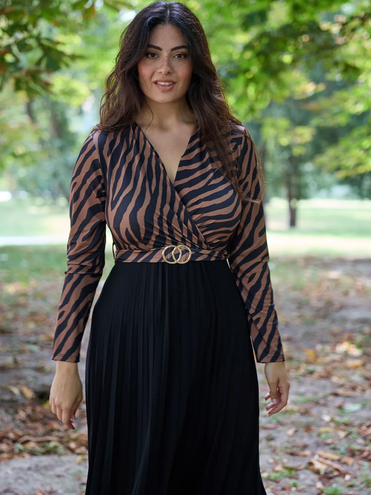 Fiorella Rubino Vestiti|Vestito Lungo Animalier Plissé